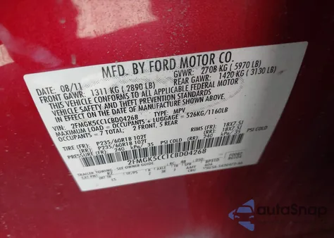 2012 Ford Flex Sel из США, поврежденный, VIN 2FMGK5CC1CBD04268